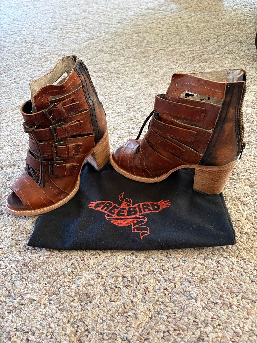 Freebird by Steven Brown Leather Cutout Peep-Toe Heeled Booties